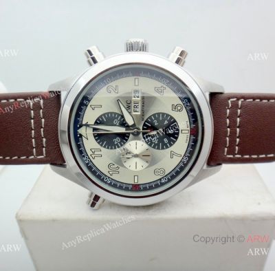 Copy Iwc Pilot Spitfire Chronograph White Dial Brown Leather Strap